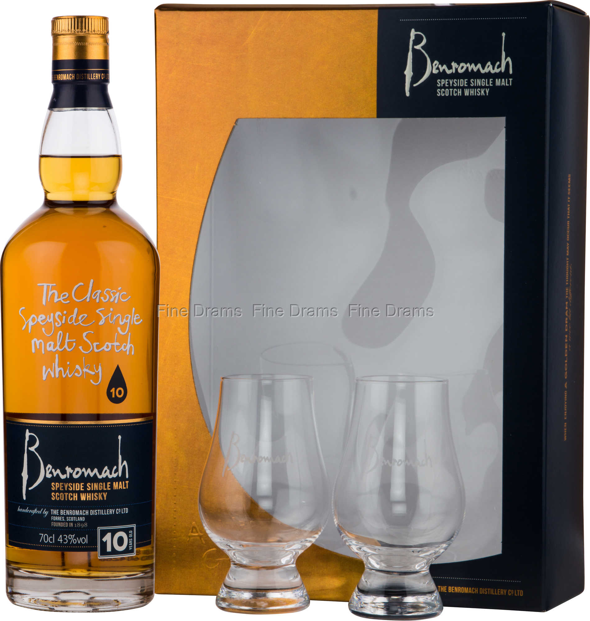 Benromach 10 Year Old Whisky Gift Pack - 2 Glencairns