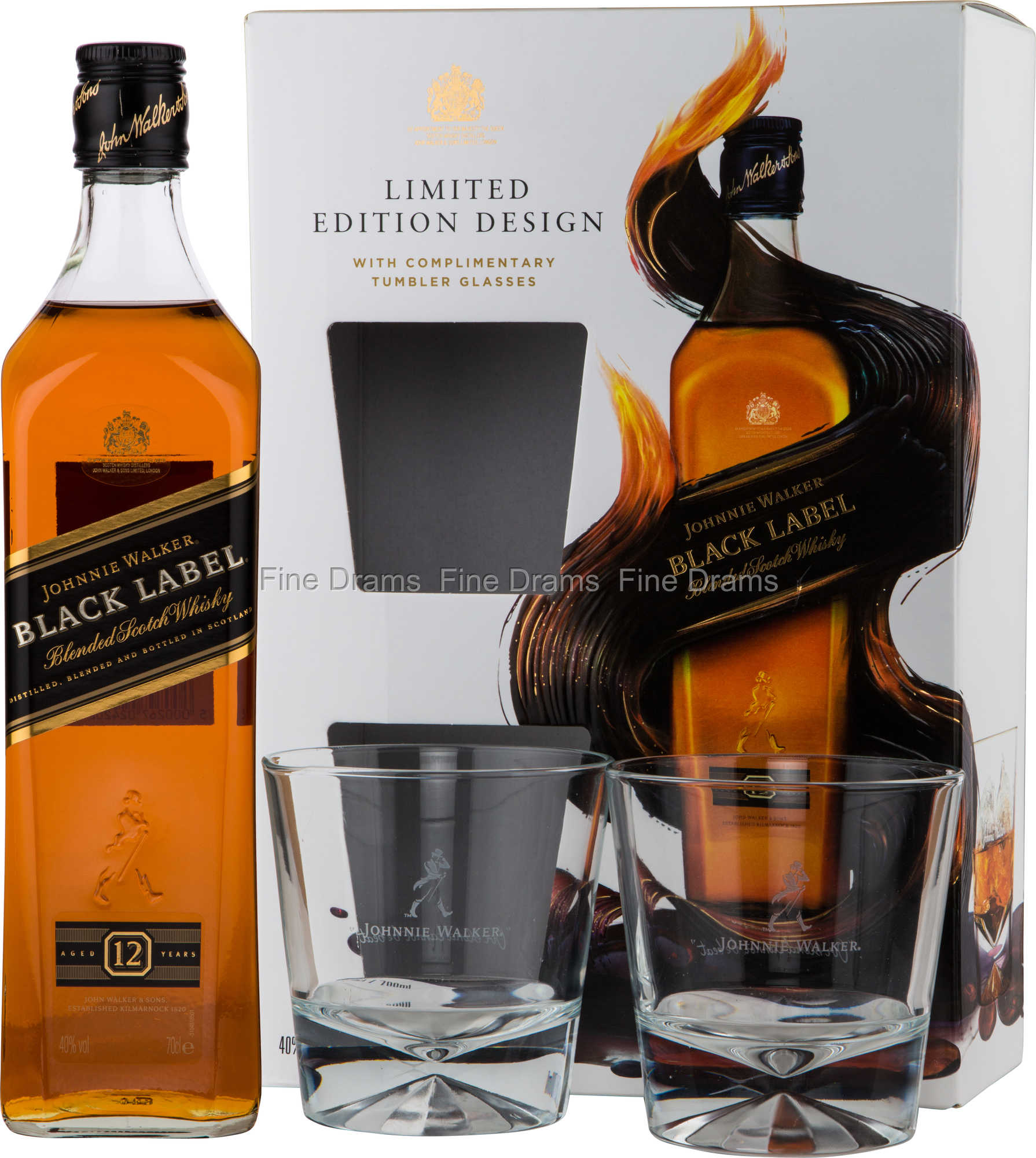 Walker Whisky Label Gift 2 Glasses Black - Pack Johnnie