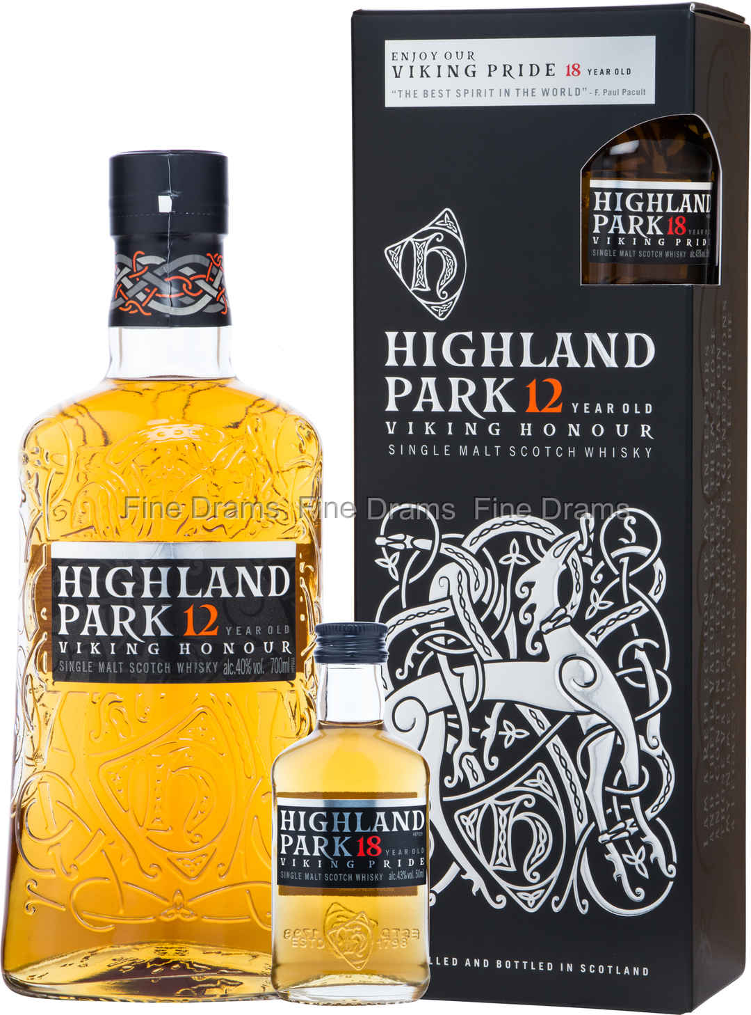 Highland Park 12 Year Old Whisky - Viking Honour with 18 Year Old Viking  Pride Miniature