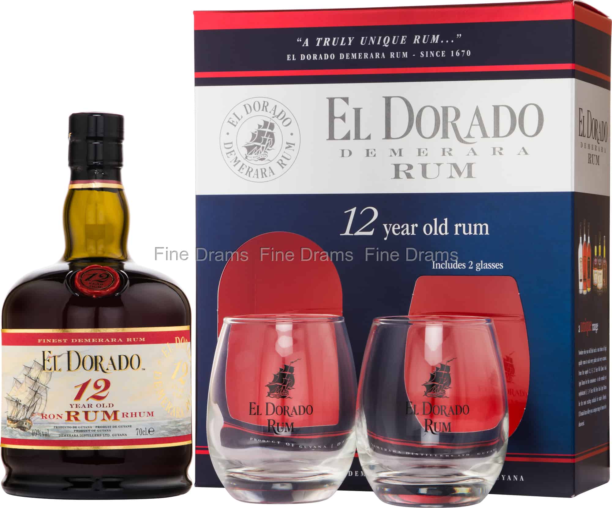 El Dorado 12 Year Old Rum Gift Pack 2 Glasses
